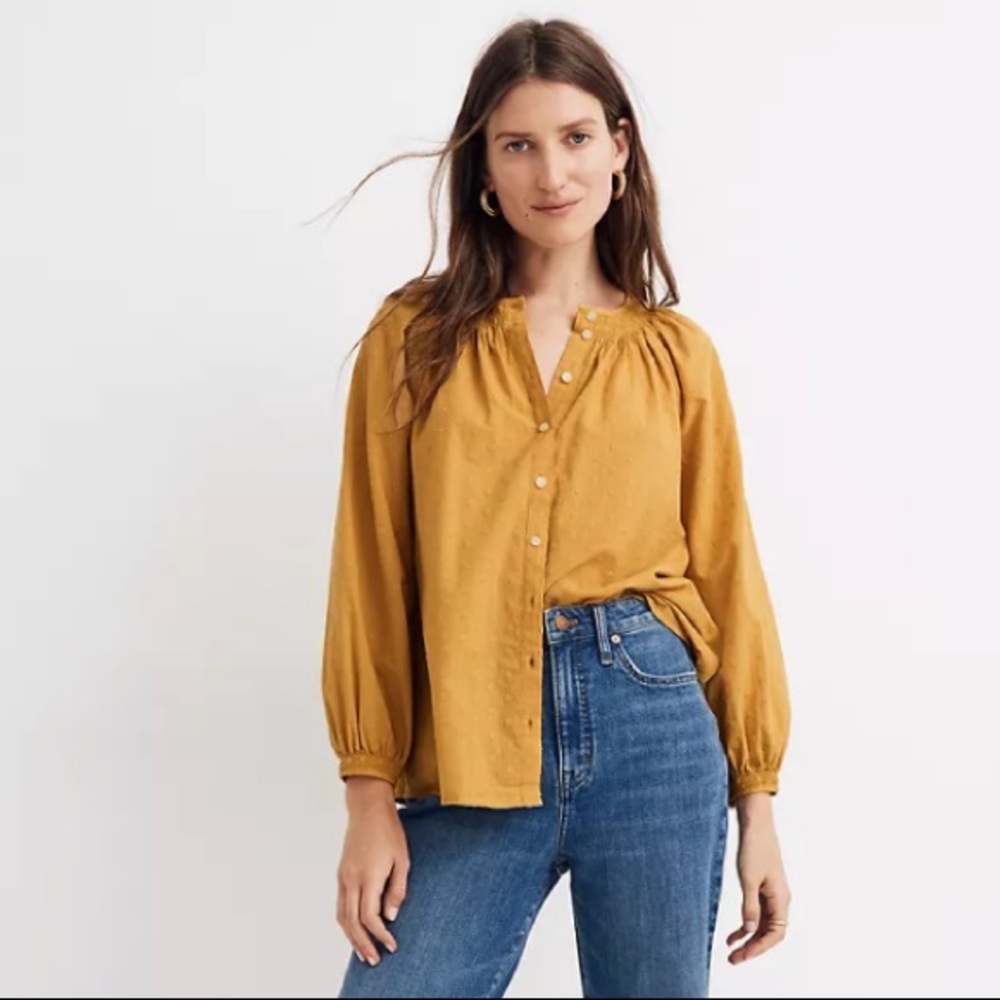 Madewell Floral Embroidered Smocked-Neck Top